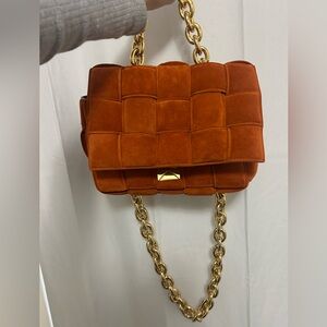Bottega Veneta Orange sued Shoulder Bag with gold chain